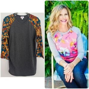 Lularoe Randy Top in a Floral Print/Heathered Grey